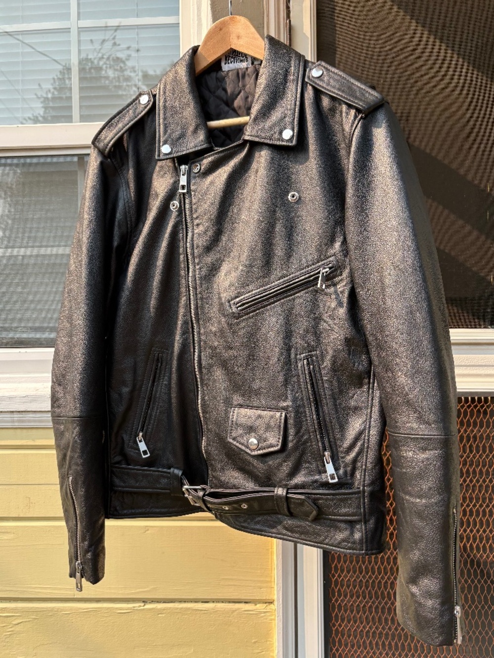 Reclaimed Vintage Leather Biker Moto Jacket in Mens L